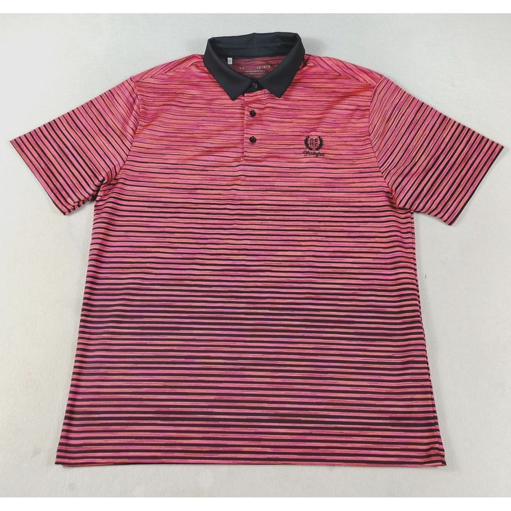 Under Armour Polo Shirt Mens Large Red Black Stripe Playoff Golf Stretch Ridglea